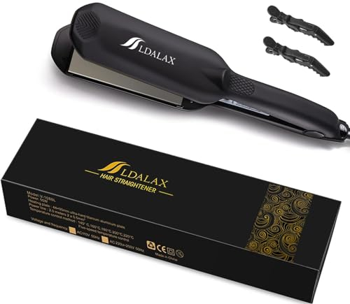 LDALAX Hair Straighteners Wide Plates, 30 Second Fast Heating Flat Iron Straightener for Long Thick Hair, 140°C-220°C Adjustable Temperature Fast Hair Styler, Black