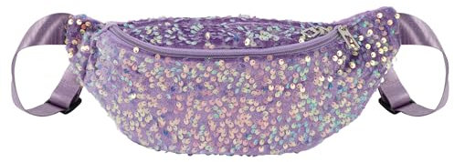 Damen Bauchtasche mit glitzernden Pailletten, Glitzer-Hüfttasche mit verstellbarem Riemen, multifunktionale Schultertasche, Brusttasche, violett, 33*10*15cm, Casual