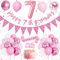 7th Birthday Decorations - Pink Balloons, Happy Birthday Banner, Number 7 Sash & Cake Topper for Girls