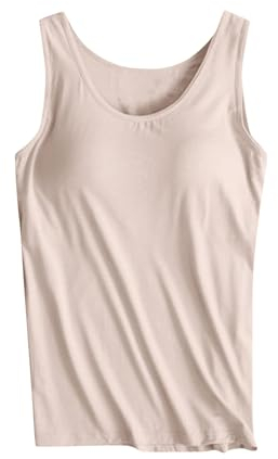 Tanktop Damen Lässig-Top Mit Integriertem BH Set Tank Basic Unterhemden Bluse Baumwoll Stretch eng Top Slim Fit Yoga Sport Top Mit Körbchen Tops Rahmen BH-Untershirt