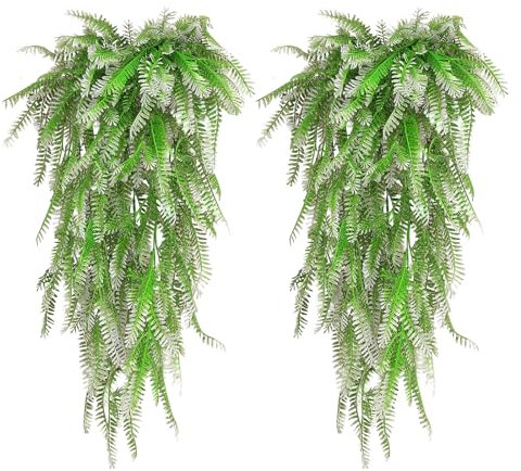suaywo 2 PCS 80CM Fake Plants Artificial Hanging Plants Artificial Vines Fake Ferns Persian Rattan Plastic Plants for Wall Indoor Baskets Decoration,White