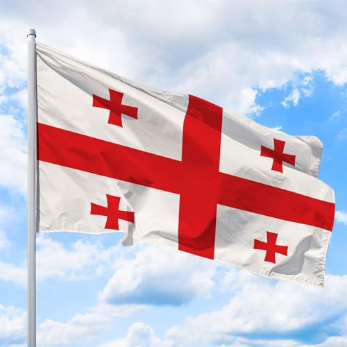 Georgien Flagge 150 x 100 cm - für Fahnenmast, Georgienfahne aus reißfestem Fahnen-Polyester-Stoff, Hissfahne Quer wetterfest und UV-beständig