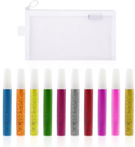 10 matite colorate glitterate, 1 astuccio per penne, matite glitterate dipinte a mano, per bambini, colla glitterata, penne gel glitterate, adatte per il fai da te e la pittura come decorazione