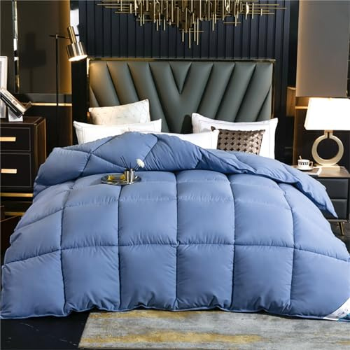 FHQGZT Daunendecke 220x240 cm Winter Bettdecke Aus 90% Daunen Und 10% Federn - 100% Bauwolle Bettdecke Warme Winterbettdecke,Winterdecke Schlafkomfort,warm, Maschinenwäsch (Blue,180 * 220 cm 4kg)