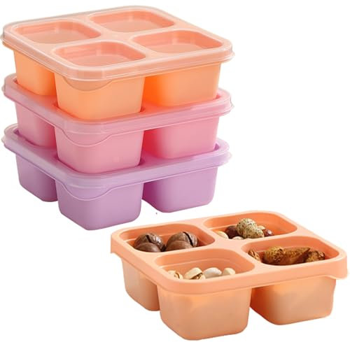 BRYN Porta Pranzo, 3 Pezzi 450 ml Bento Lunch Box, Bento Box Microonde, Portapranzo con 4 Scomparti, Schiscetta Pranzo per Ufficio Scuola Picnic Adulto Bambini（Rosa/Arancione/Viola）