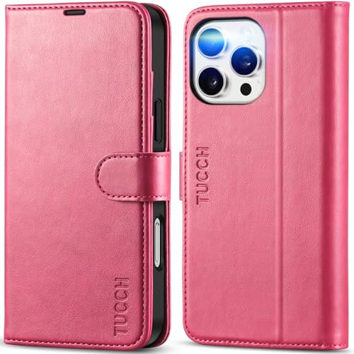 TUCCH Wallet Case for iPhone 16 Pro Max (6.9) 2024, Protective PU Leather Magnetic Folio with[Card Slots][RFID Blocker], Shockproof TPU Stand Folding Cover Compatible with iPhone 16 Pro Max, Hot Pink