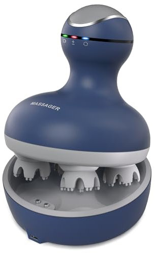 cotsoco Masseur électrique pour cuir chevelu - Étanche - 4 têtes - 84 nœuds - Pour la croissance des cheveux et le relâchement du stress - Bleu