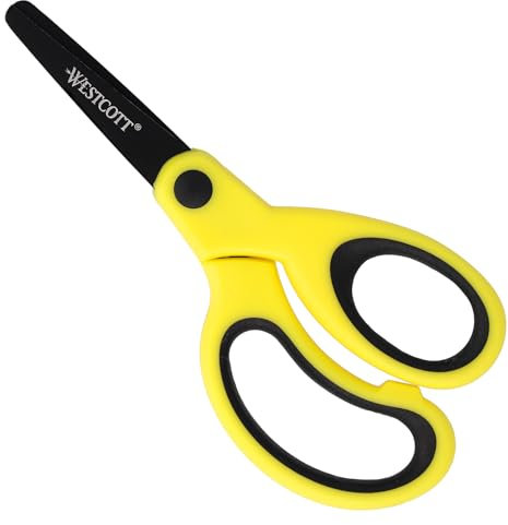 Westcott Softgrip Kinderschere Neon Gelb Rechtshänder | Schere mit ergonomischem Griff für Vorschulkinder | Bastelschere 13 cm (5) ideal für Kinderhände | Abgerundete Spitze | E-21563 00