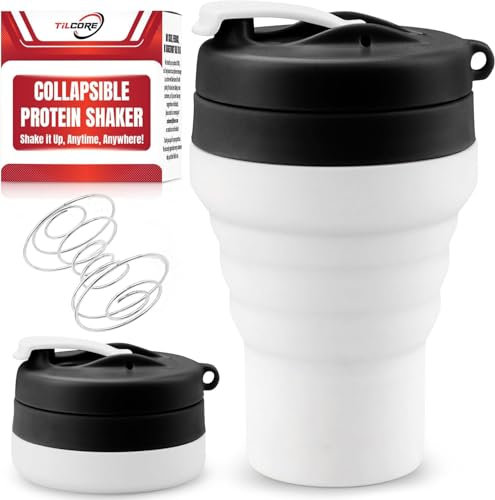 Bouteille shaker de protéines pliable – De qualité alimentaire avec couvercle étanche de 600 ml – Gobelet shaker réutilisable en silicone pour boissons protéinées pour les amateurs de sport et les