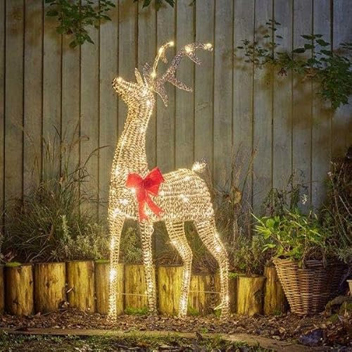 Weihnachts-Rentier, 120 cm, LED-Licht, beleuchtet, Rudolf, Gartenbeleuchtung, großer Hirsch, vorbeleuchtet, Gartendekoration, dekorativ, Deluxe, für drinnen und draußen, luxuriös, XL, Rentier,