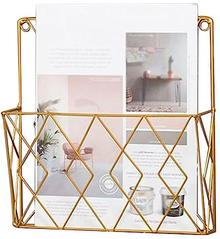 SKINPA An der Wand montierter Dokumentenhalter, Zeitschriftenregal, Zeitschriftenhalter aus Metall, Bücherregal, Literaturaufbewahrungsständer for das Wartezimmer der Schule im Home Office(Gold)