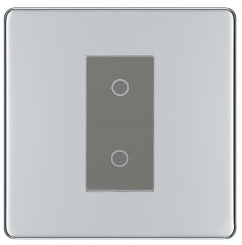 BG FPCTDM1G Polished Chrome Screwless 1 Gang Single Master Touch Dimmer Switch Grey Insert