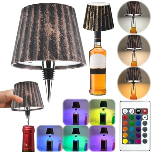 Umikk Lámpara de botella, lámpara de botella, lámpara de botella inalámbrica de 6 colores regulable, luces para botellas de vino recargables USB, lámparas impermeables para botellas de vino, lámpara
