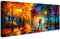 Cadre en bois Impression sur Toile Abstrait Couple Sous Un Parapluie Peinture Poster Mural Arbre d'automne Coloré Image sur Toile Grandes Tableau Decoration Murale Salon Chambre Restaurant 50x120cm