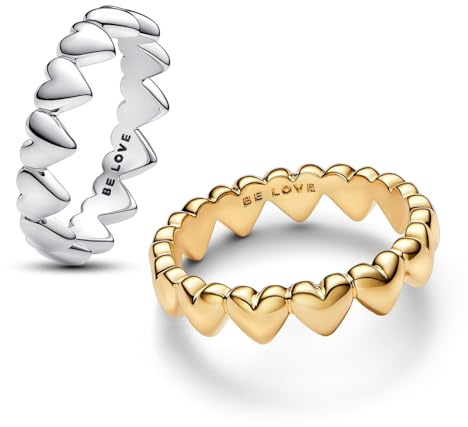 PANDORA Damen Ring-Set Herzensreihe Zweifarbig 68618-58 | liebevoller Herz-Schmuck für Frauen, Romantische Geschenkidee