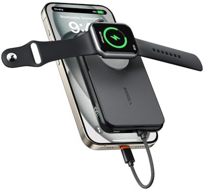 VEGER Bateria Externa Carga Rapida,10000mAh Power Bank,Cable de Conexión Bidireccional Incorporado de iPhone a Type C,Bateria Portatil para iPhone,Apple Watch,Smartphones Type C,Samsung,iPad,etc