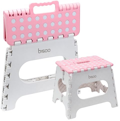 Bisoo Tabouret Pliable - Marchepied pour Enfant pour Adaptateur de WC - Siège Pliable pour Les Toilettes ou la Salle de Bains - Sûr et Confortable pour Les Filles et Les garçons, Portable - 27cm Rose