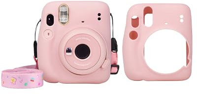Silicone Jelly Case for Fujifilm Instax Mini 11 Camera - Soft Protective Cover with Precise Cutouts Humanized Design, Solid Color.Pink