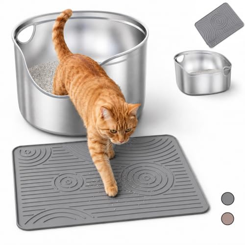 Wingcases Katzenklo Matte 40x30cm Silikon Katzenstreu Matte Grau | Wasserdicht und BPA-frei, Rutschfeste Katzenmatte Katzenklo Unterleger, Leicht zu Reinigen, Napfunterlage
