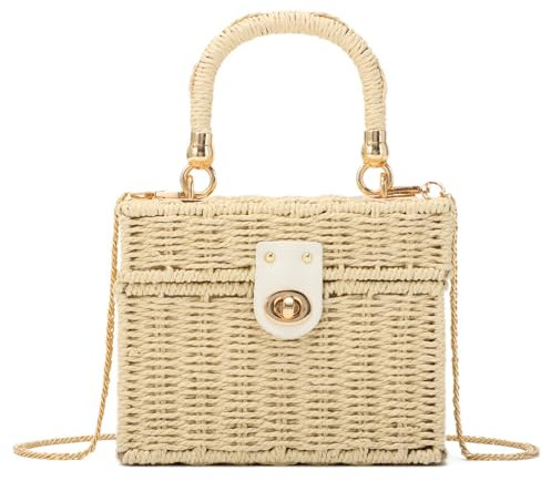 LHHMZ Fourre-tout carré en rotin tissé à la main pour femmes, Sac en paille, Sac de plage d'été pour dames, Sac à bandoulière en osier