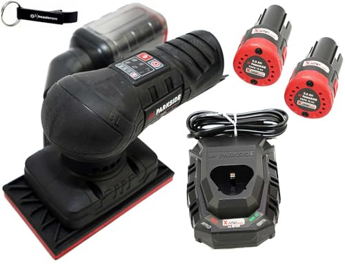HEADNMORE® Bundle – Parkside PERFORMANCE® - Levigatrice orbitale a batteria 12 V PASSP 12 + portachiavi HEADNMORE® (batteria 2 x 2 Ah batteria)