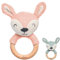 Manufaktur Liebevoll | Beißring Personalisiert Greifling Baby ab 0 Monate Babyrassel mit Name Geschenk Name Baby Geburt Mädchen Junge Greifring Greifling (Reh Rosa)