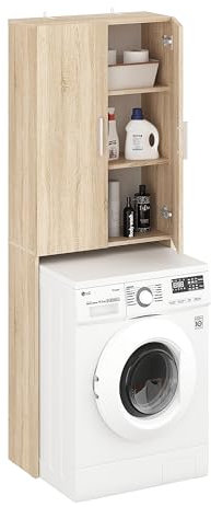 KOMTO Waschmaschinenschrank Sonoma Eiche - 2 Türen Hochschrank für Waschmaschine und Trockner, Badezimmer Schrank | Gizmo 65 х 180 х 27 cm (BxHxT)