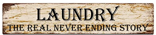 GQWJKSZ Metallschild „Laundering The Real Never Ending Story, Vintage-Schilder, Retro-Blechschilder, Aluminiumschild für Küche, Zuhause, Garten, Wand, Bar, Café, tion, 10,2 x 40,6 cm