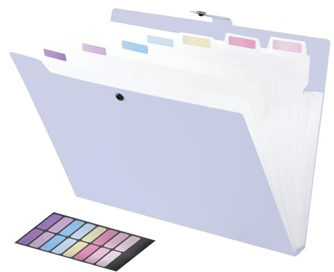 FRETONBA Trieur A4 8 Compartiments, Classeur Conception de l'étiquette, Porte vue Bouton Rabattable Pour Protéger les Document, Porte Document Matière Plastique, Rangement Papier Administratif, Violet