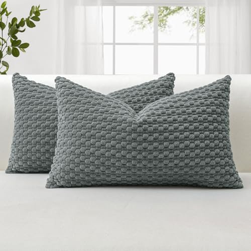 JOTOM 2er Set Cord Kissenbezüge, 3D Bubble Texture Boho Zierkissenbezug Dekorative Sofakissen Dekokissen Kordsamt Kissenbezug Deko Kissenhülle für Couch Sofa Wohnzimmer (40x60cm, Grau)