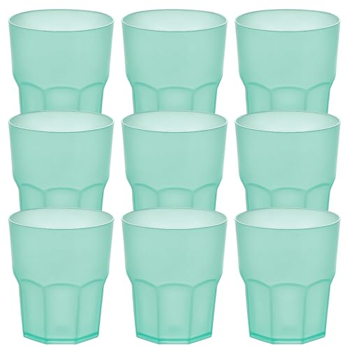 GLASSY CUP 480 ml verde trasparente – Bicchieri in plastica infrangibile effetto vetro – senza BPA, lavabili in lavastoviglie, riutilizzabili, ideali per cocktail, caipi, feste, campeggio e attività