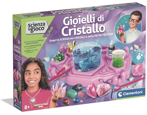 Clementoni Scienza e Gioco Lab - Gioielli di Cristallo, Gioco Scientifico per Bambini 8+ Anni, Scopri la Scienza dei Cristalli e delle Pietre Preziose, Made in Italy, Lingua Italiana, 19433