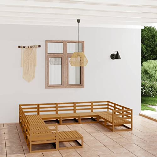 Teenpull 12-TLG. Garten-Lounge-Set, Massivholz Kiefer Honigbraun, Modulares Outdoor Sofa Möbel mit Tisch für Terrasse Balkon, Belastbarkeit 110 kg pro Sitz