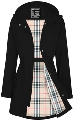 EnduaReve Damen Regenjacke Regenmantel Wasserdicht Kapuze Women Rain Jacke Übergangsjacke Outdoor Frühling Sommer Herbst Schwarz 3XL