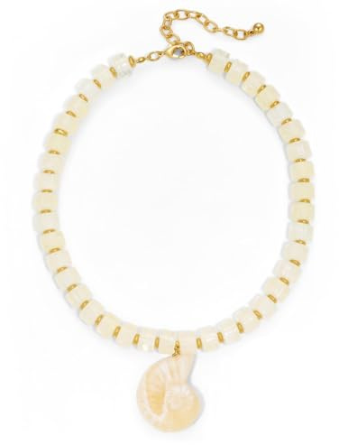 TOVABA Resin Shell Necklace for Women, Chunky Statement Necklace Large Ammonite Pendant Beaded Jewellery, Vintage Bead Statement Collar for Summer Holiday