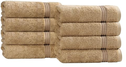 Superior Egyptian Cotton 8-Piece Hand Towel Set, Towel Basics For Quick Dry, Absorbent Small Towels, Facial, Spa, Kitchen, Bathroom Essentials, Apartment, Guest Bath, Soft, Washcloth, Toast