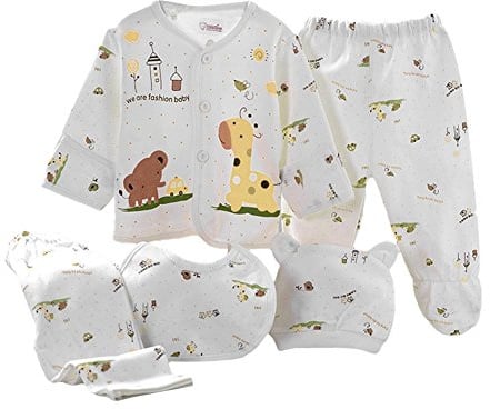 Gajaous Baby Boy Girl's 5PCS Newborn Cotton Grow Top Hat Pants PlaySuit Sets Outfit, Yellow #2, 0-3 Months