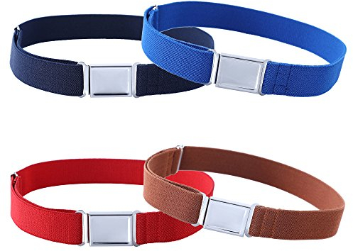 Kajeer 4 Stück Gürtel für Jungen Mädchen Verstellbar - Großer Elastischer Stretchgürtel mit einfacher Magnetschnalle, Marineblau/Königsblau/Rot/Kaffee, Einheitsgröße