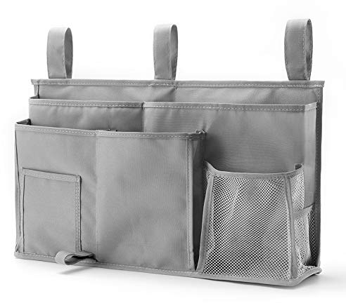 PACOLO Caddy Hanging Organizer Bedside Storage Bag, 600D Oxford Cloth with Hook&Loop Fastener for Bunk and Hospital Beds,Dorm Rooms Bed Rails(8 Pockets) (Grey)