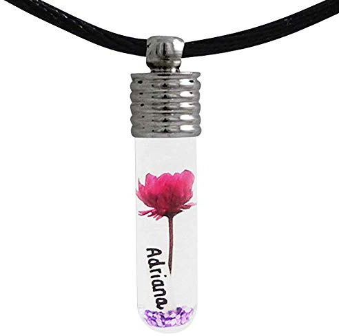 123Reis personalisierte Reiskornkette, Namenskette, personalisiertes Geschenk für Frauen und Kinder, handgemacht, Halskette mit Namen, mit echtem Blümchen und Glitzer, Glücksbringer