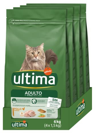 Ultima - croquettes pour chats adultes avec poulet - Pack de 4 x 1,5 kg, total : 6 kg