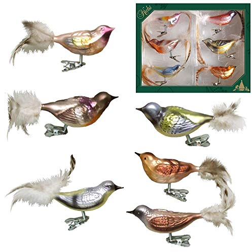 Dekohelden24 - Glas Wintervögel auf Clip als 6er Set - 6er Set Multicolor Wintervögel auf Clip, ca. 11 cm.