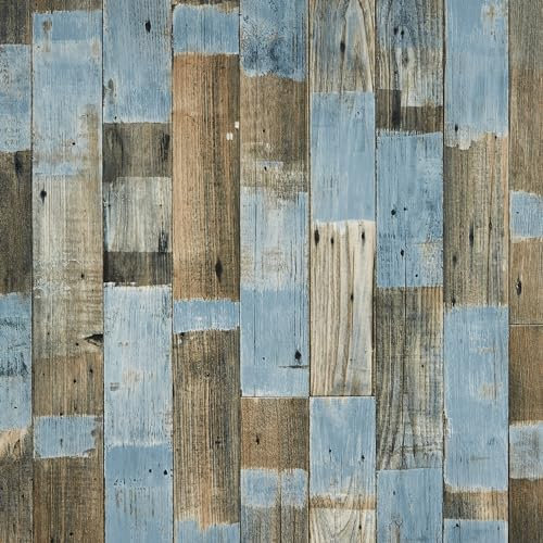 Blue Painted Wood Effect Cushion Vinyl Flooring Sheet Lino Rustic Oak Flooring For Bathrooms & Kitchens 2m 3m Width 2m To 7m Length (Ocean Painted Wood, Sample)