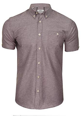 Xact Men's Oxford Short Sleeved Shirt, Button-Down Collar, Cotton Rich, Regular Fit (Light Burgundy) L