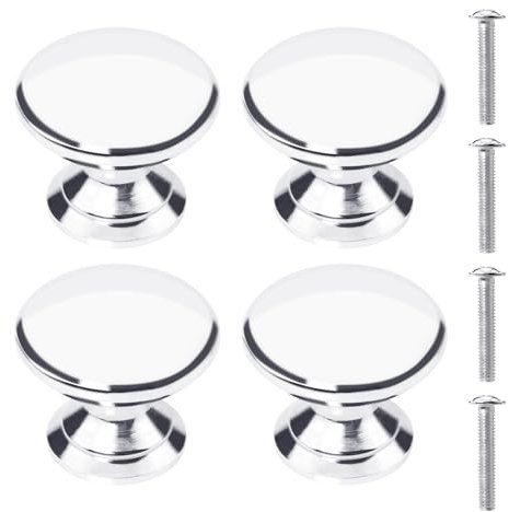 Desenda 4 PCS 1 Silver Cabinet Door Knobs with Screw, Stylish Solid Drawer Knob Kitchen Pull Handles for Cabinet Cupboard Drawer Wardrobe Furniture Hardware - Round Mushroom Shape