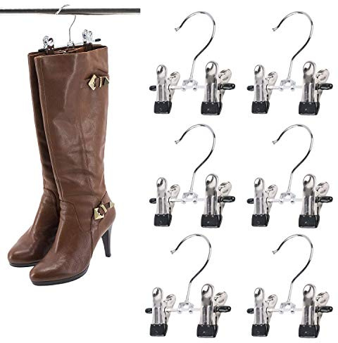 SUNTRADE Double Adjustable Clips Boots Hangers,Space Saving Boots Socks Bags Hanging Clips Boot Holder Boot Organizer,Set of 6