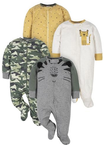 Gerber baby boys 4 Pack 'N Play Footie and Toddler Sleepers, Tiger Grey, 3-6 Months