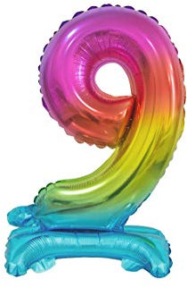 GoDan Beauty&Charm Luftballons Zahlen 0-9 zum Aufstellen auf dem Tisch 38 cm Folienballon Geburtstagsluftballons Zimmer und Raumdekoration beim Geburtstag Jubiläum (Zahl 9 Regenbogen)