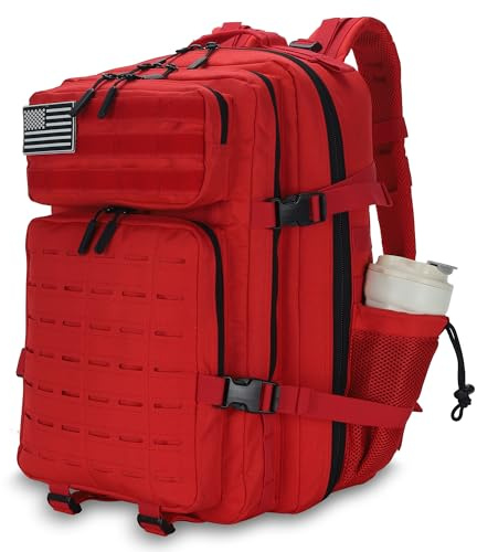 W WINTMING Militärischer taktischer Rucksack, 45 l/25 l, 3 Tage Assault Pack, Molle-Tagesrucksack, Wanderrucksack für Damen und Herren, Rot/Ausflug, einfarbig (Getaway Solids), 45L, Reiserucksäcke