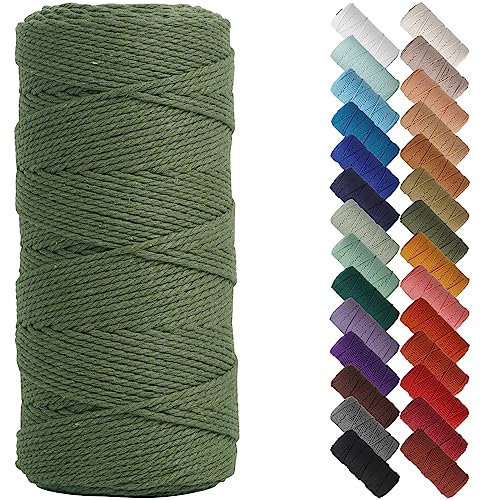 NOANTA Olivgrüne Makramee-Schnur, 2 mm x 220 m, buntes Makramee-Seil, 3 Stränge, gedrehtes Baumwollseil, Makramee-Garn, bunte Baumwollschnur zum Aufhängen an der Wand, Basteln, Stricken